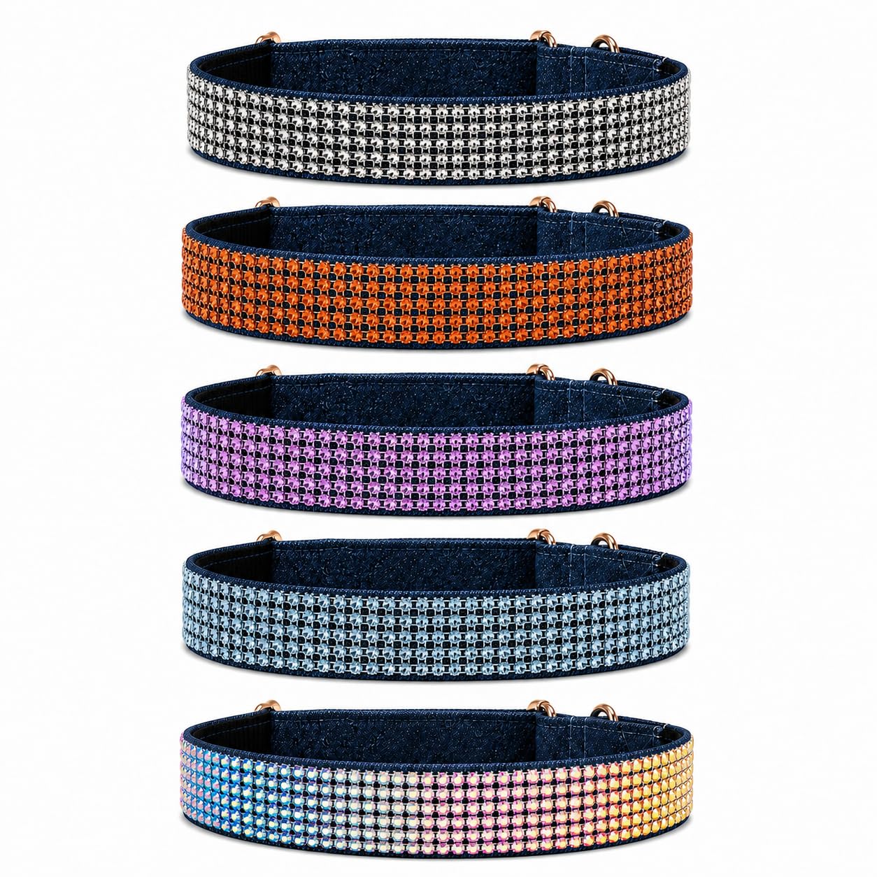 Collar para perro con etiqueta de nombre personalizada, hecho a mano en Austria, piezas de metal reforzado y diseño vaquero, para perros pequeños y grandes (S, cristal arcoíris)