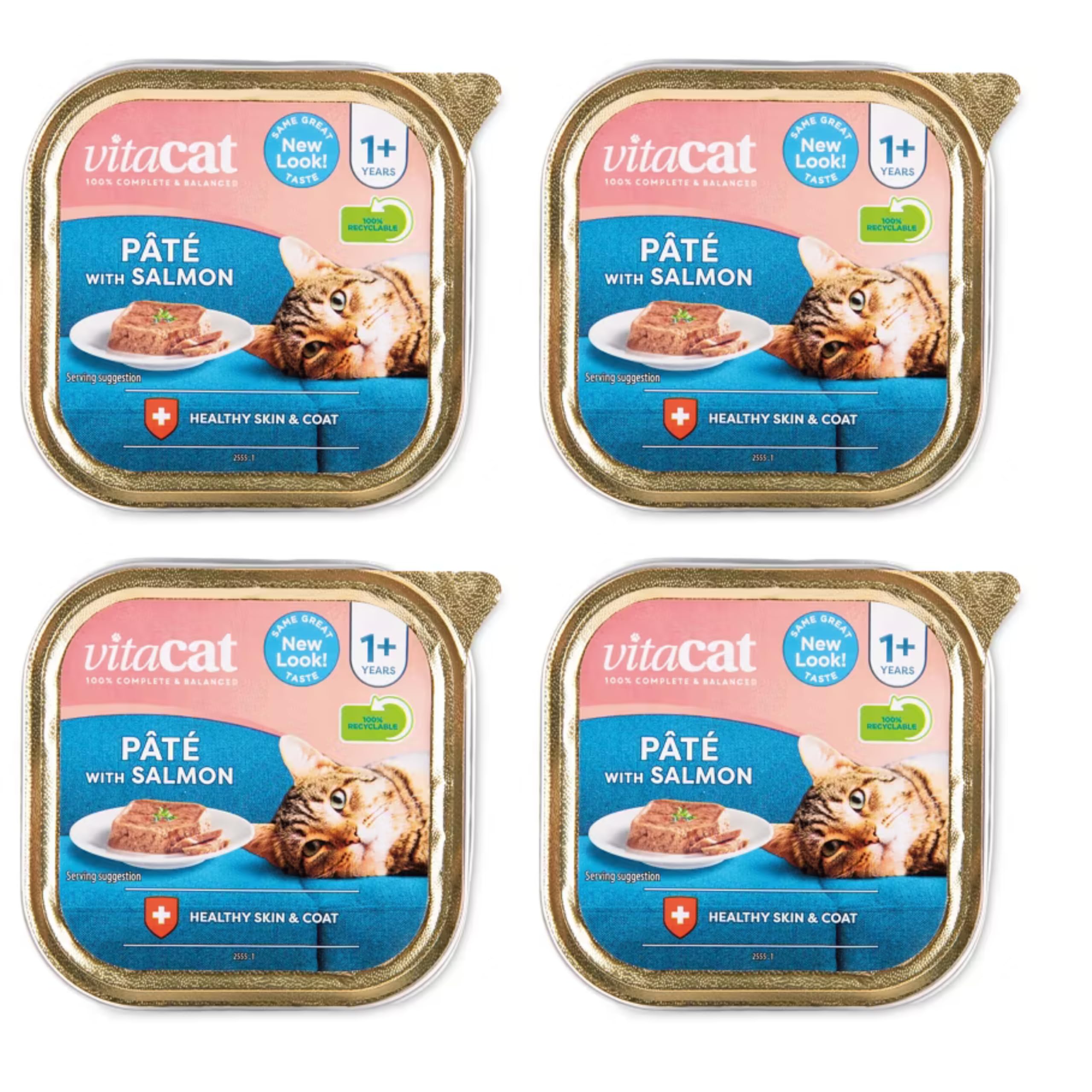 Ark Future Pack of 4 Vitacat Adult Wet Cat Food Pâté 100g Trays – Complete Balanced Meal with Taurine & Zinc – 1+ Years – No Artificial Colours – Healthy Skin & Coat Support (100g each, With Salmon)