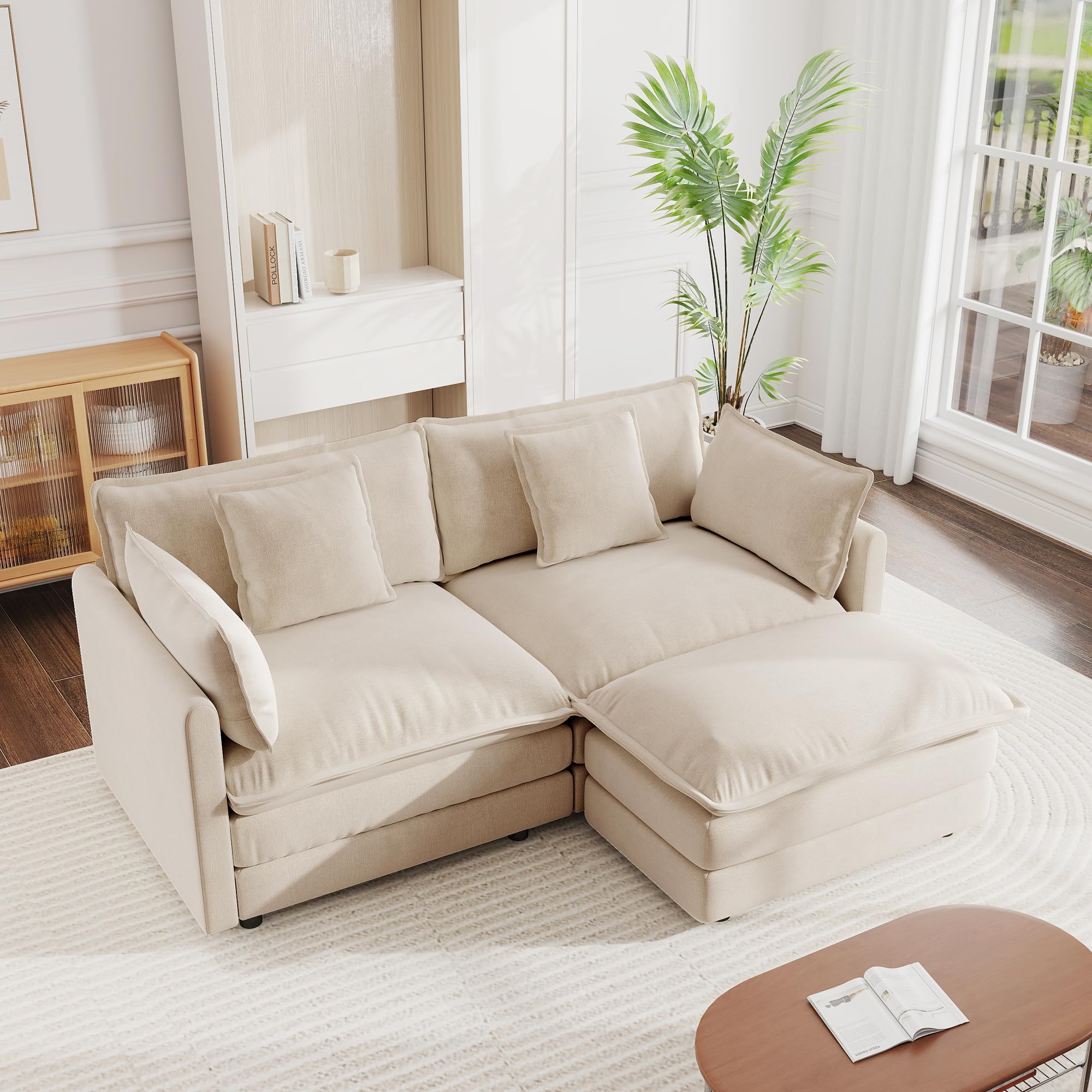 mikibama Modular Sectional Sofa, 76.4 Inch L Shaped Couch Set for Living Room, Loveseat Comfy Cloud Couches with Movable Ottoman, DIY Combination,