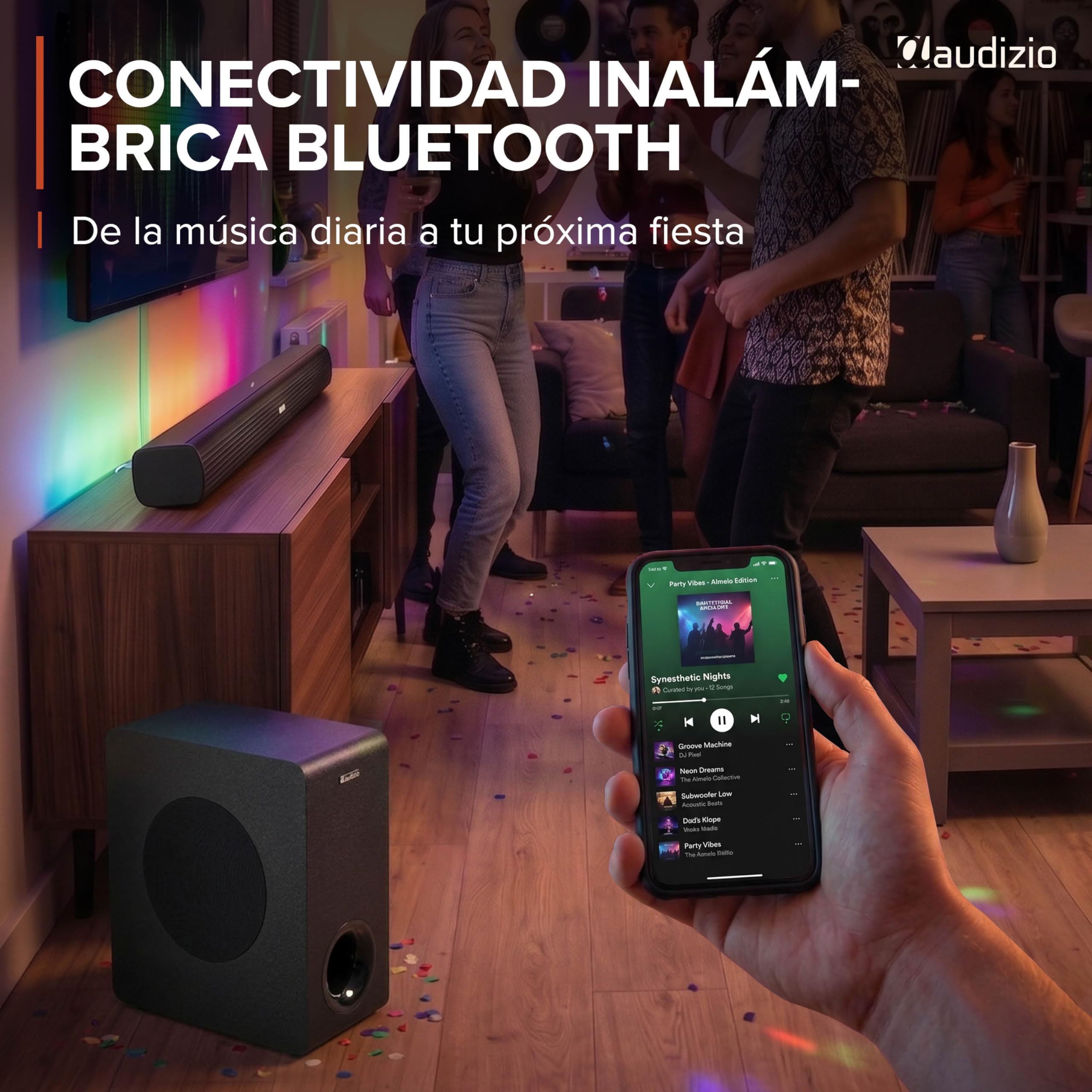 Audizio SB96WS – Barra de Sonido 180W con subwoofer inalámbrico 6,5”, HDMI ARC, Bluetooth 5.3, USB, óptica y AUX, soundbar 90 cm para TV, Color Negro