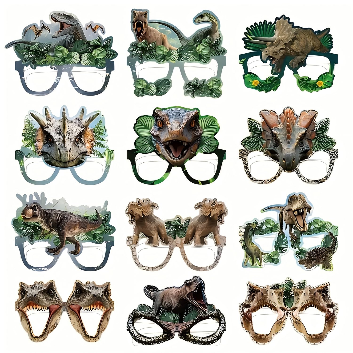 Doyomtoy 12Pcs Dinosaur Glasses, Dinosaur-Themed Birthday Party, Birthday Paper Glasses, Kids' Party Decorations, Children's Photo Props, Photo Booth Accessories