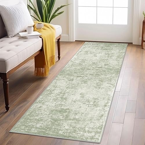 Miniatura 59 de Alfombra moderna y abstracta de área pequeña para interior de 3 x 5 pies, alfombra lavable, antideslizante, suave, verde salvia, gris, alfombra de
