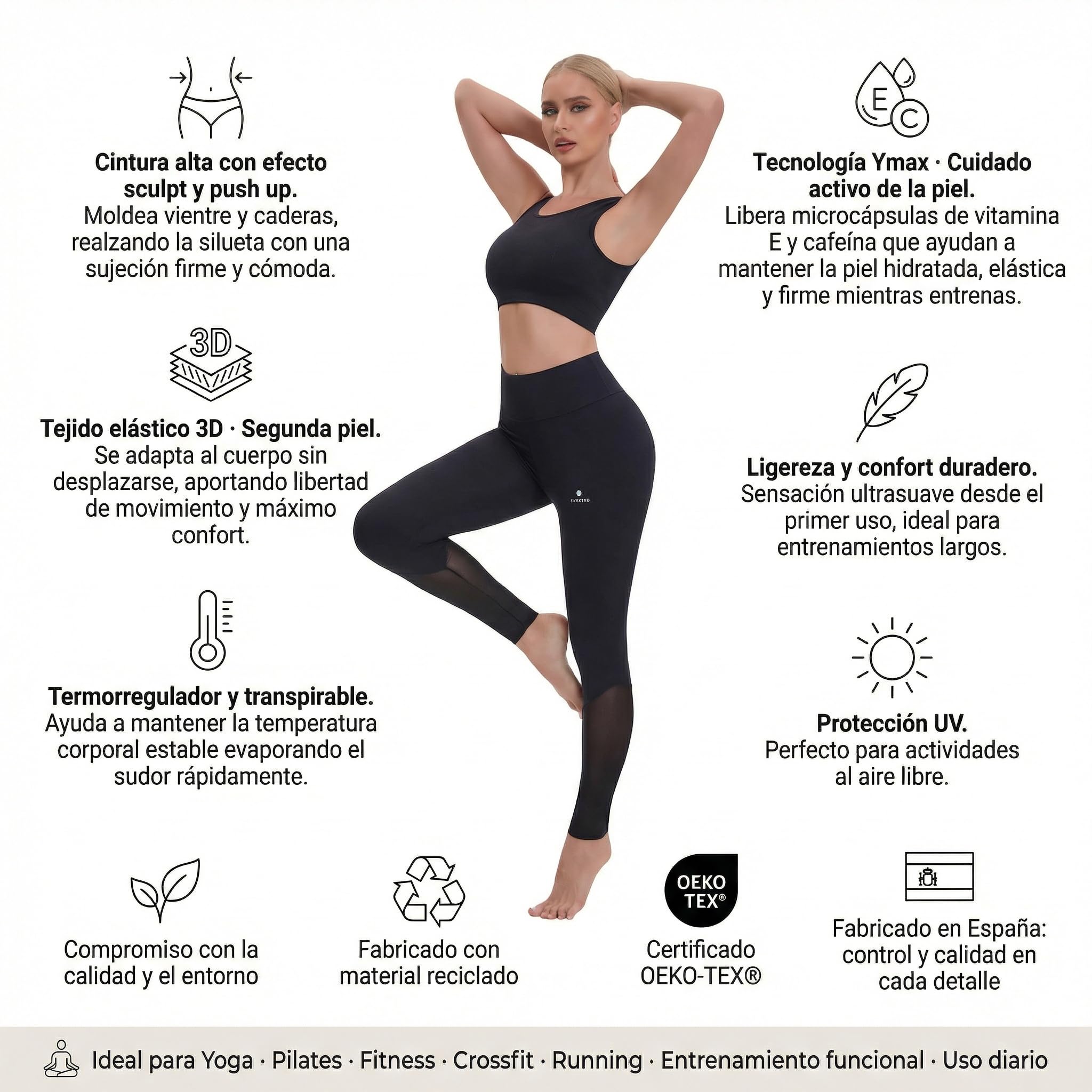 ANAISSA Leggins Mujer Chiara Cintura Alta. Mallas Deportivas Efecto Sculpt Push Up Vientre y Caderas. Leggins Deportivos Mujer Tedjido 3D Sin Rozaduras. Mallas Deporte Mujer Termorregulador