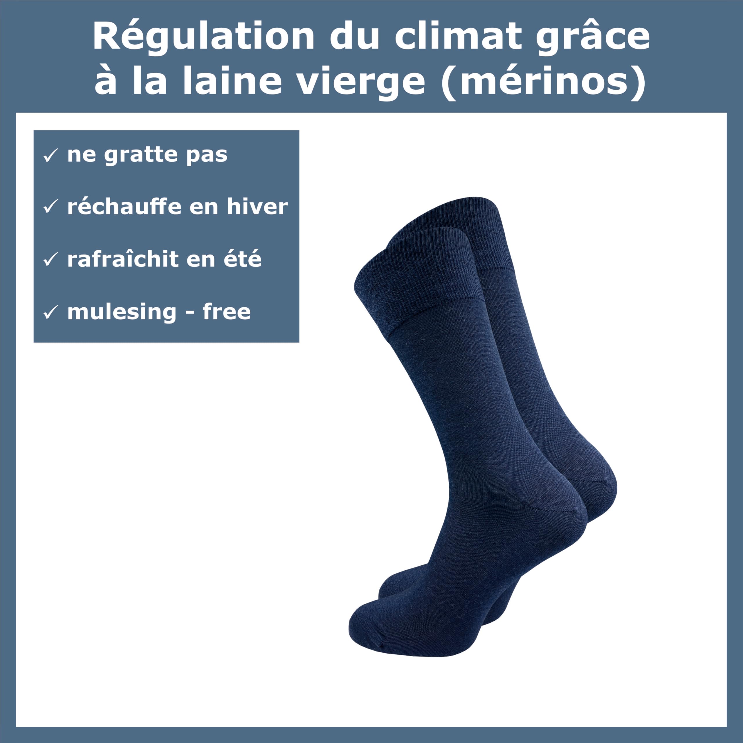 GAWILO Chaussettes homme en laine mérinos (5 paires) | Chaussettes business respirantes – Sans couture – Laine vierge thermorégulatrice – Mulesing Free