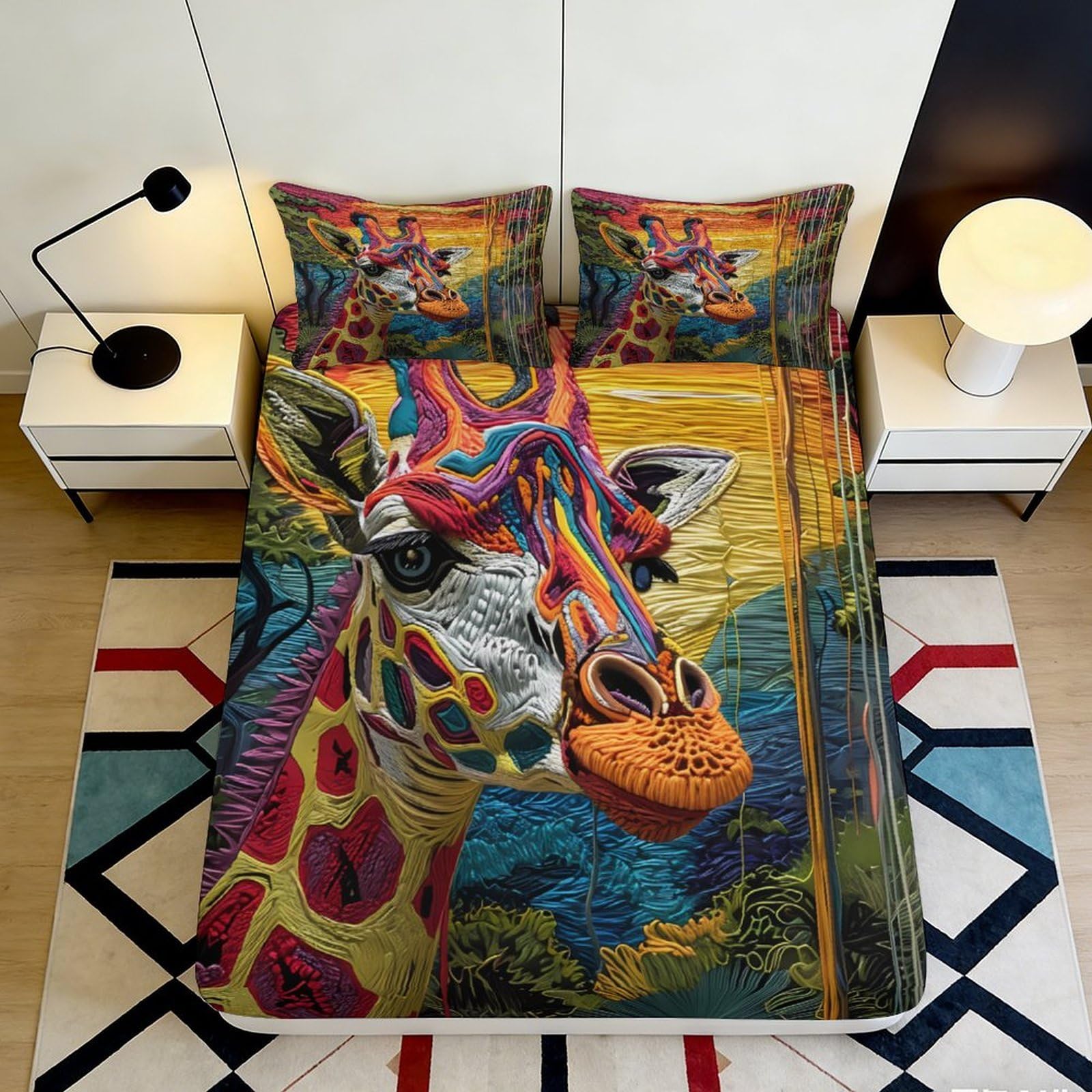 Jqzkxnhpbr Style-4 3D Printed Colorful Giraffe Fitted Sheet Microfiber Vibrant Animal Art Bed Sheet For Bedroom Dorm Bed Protection 90X200x25cm