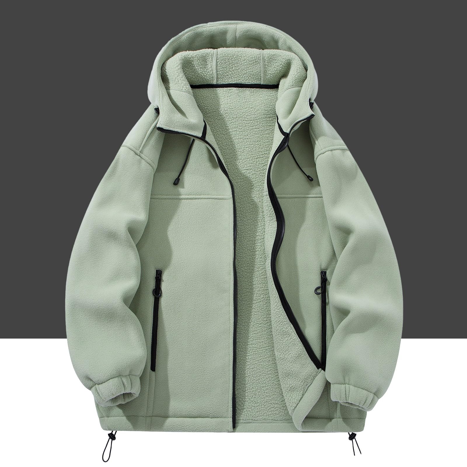 Generisch Giacca in pile da uomo, calda, con cappuccio, giacca invernale slim fit, giacca termica con cerniera, giacca con cappuccio, tinta unita, con tasche, giacca da uomo per l'inverno