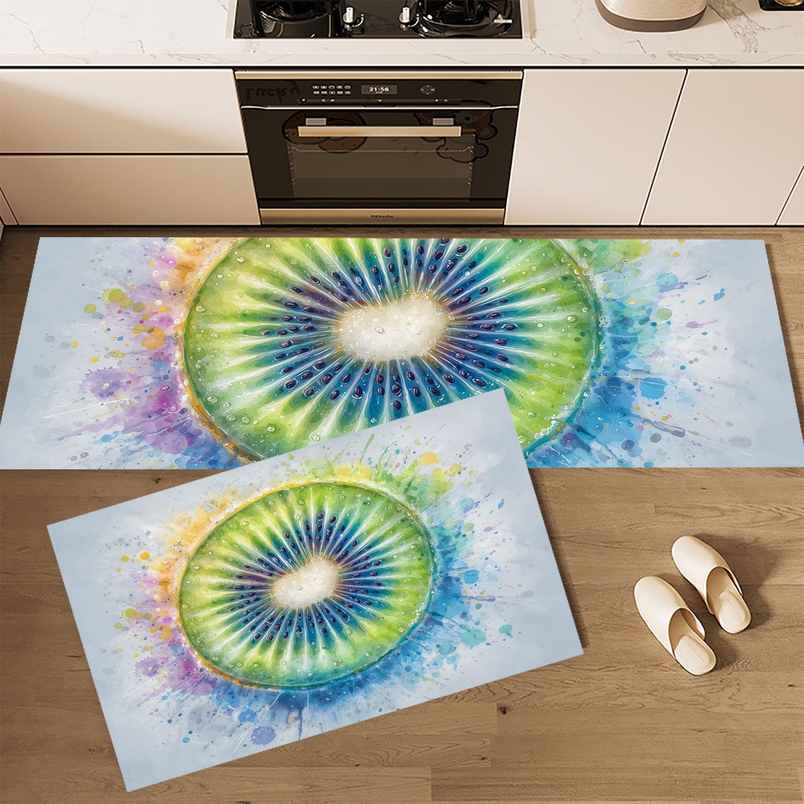 Tapis de cuisine antidérapants lavables 50x80+50x150 bleu kiwi 3D