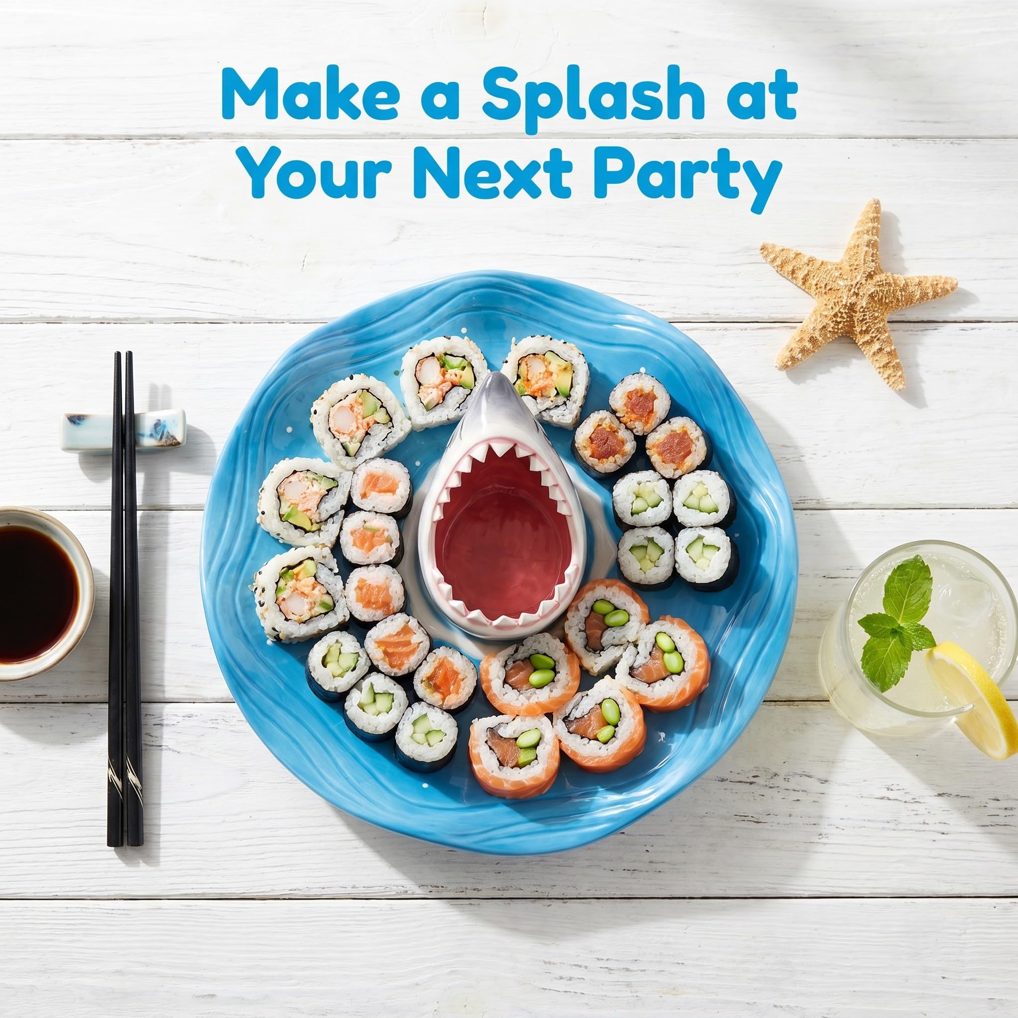 ibasenice Plateau à sushis Requin : Plateau en céramique en Forme de Requin avec Compartiment à Sauce, apéritif sur Le thème de l’océan pour Fruits de mer, raviolis, Amuse-Gueules et Service
