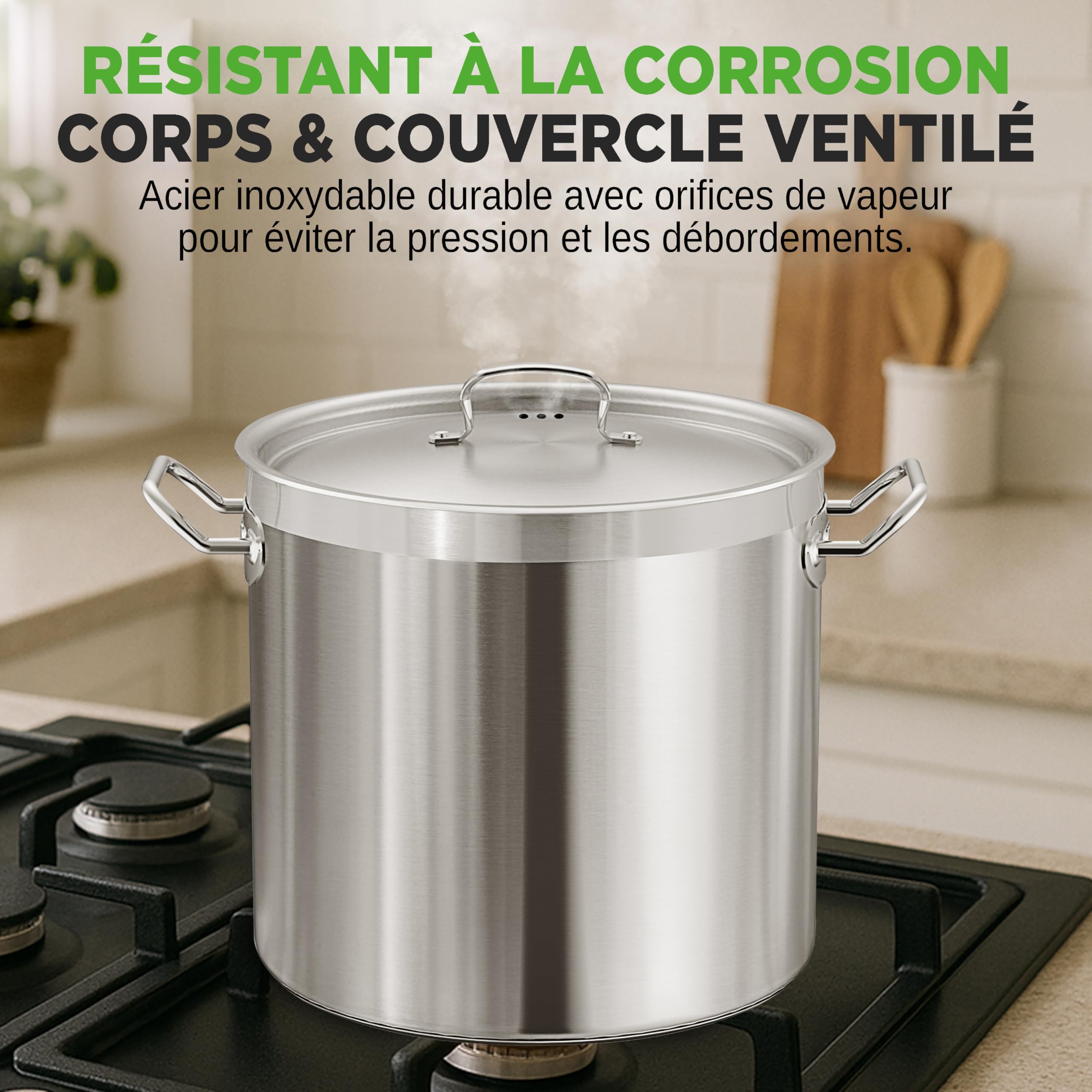 NutriChef Marmite Inox 35 QT (31 L) avec Couvercle – Grande Marmite à Soupe, Faitout Inox Tous Feux dont Induction – Grande Capacité Acier Inoxydable