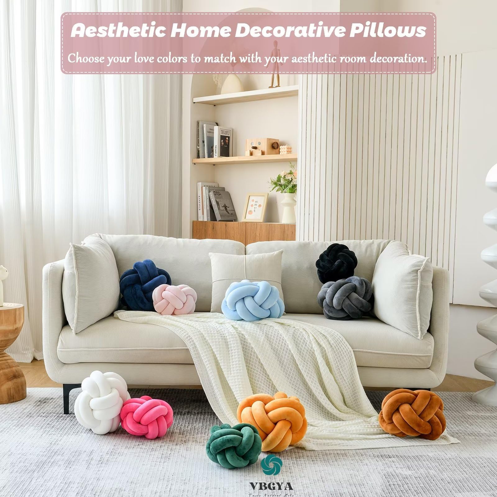 Cojín Decorativo Suave con Nudo para el hogar, cojín Redondo con Nudos para Cambiar, Cojines Modernos Hechos a Mano para Dormitorio, sofá (8 Pulgadas, Rosa Claro)