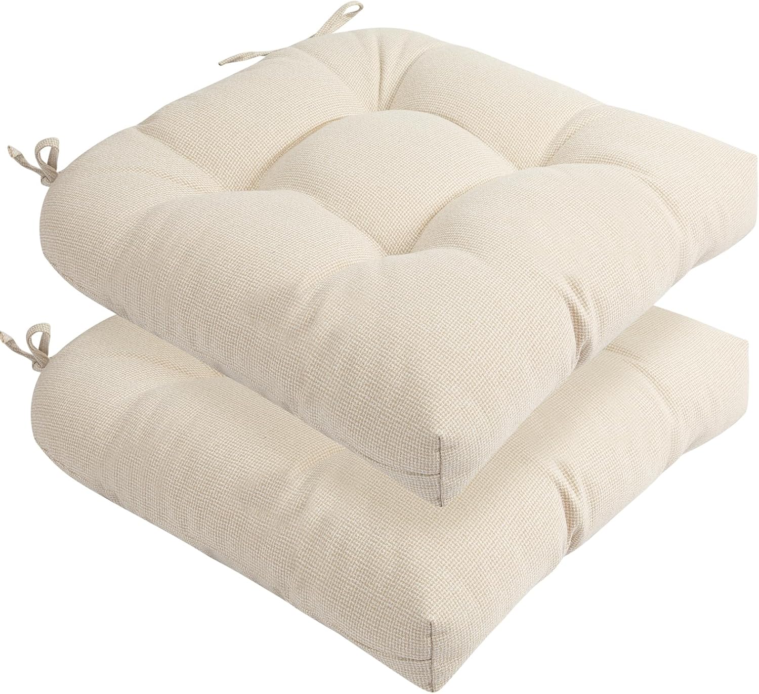 Indoor/Outdoor Tufted Seat Cushions with Ties Set of 2, 19"x19" Chair Cushions for Dining Chairs, Waterproof Overstuffed Chair Pads for Garden Patio Kitchen Home-Cream Cream 2 Count (Pack of 1)