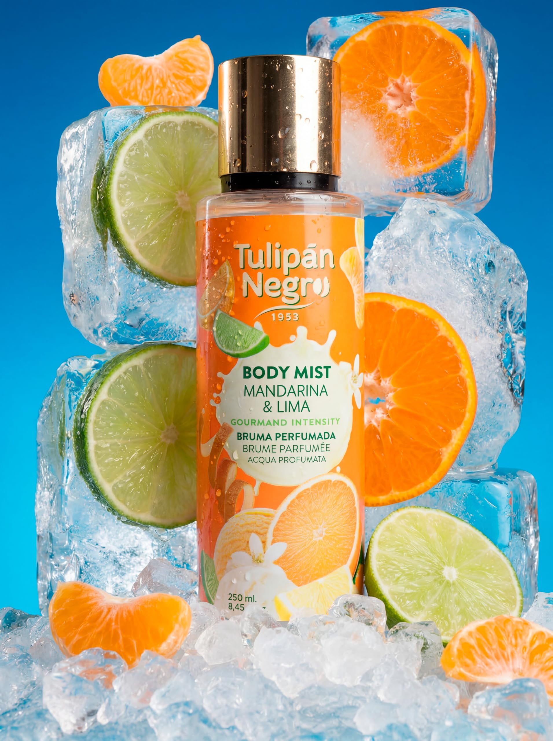 Tulipán Negro - Body Mist Mandarina & Lima, Bruma Corporal con Fragancia Cítrica y Tropical, Aroma Refrescante y Delicioso para Uso Diario, 250 ml