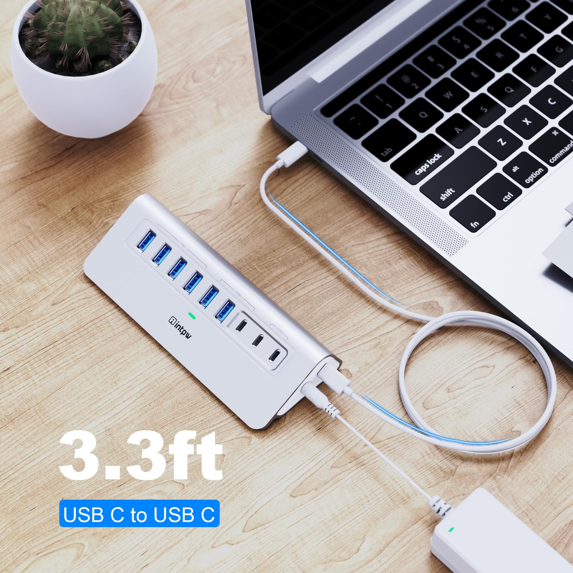Hub USB alimentato da 10 Gbps, hub USB 3.2 intpw a 9 porte, hub USB C con USB A/USB C 3.2, 4 USB 3.0, 2 porte di ricarica PD 45 W, adattatore di alimentazione da 65 W e cavo da 3,3 m, hub USB in