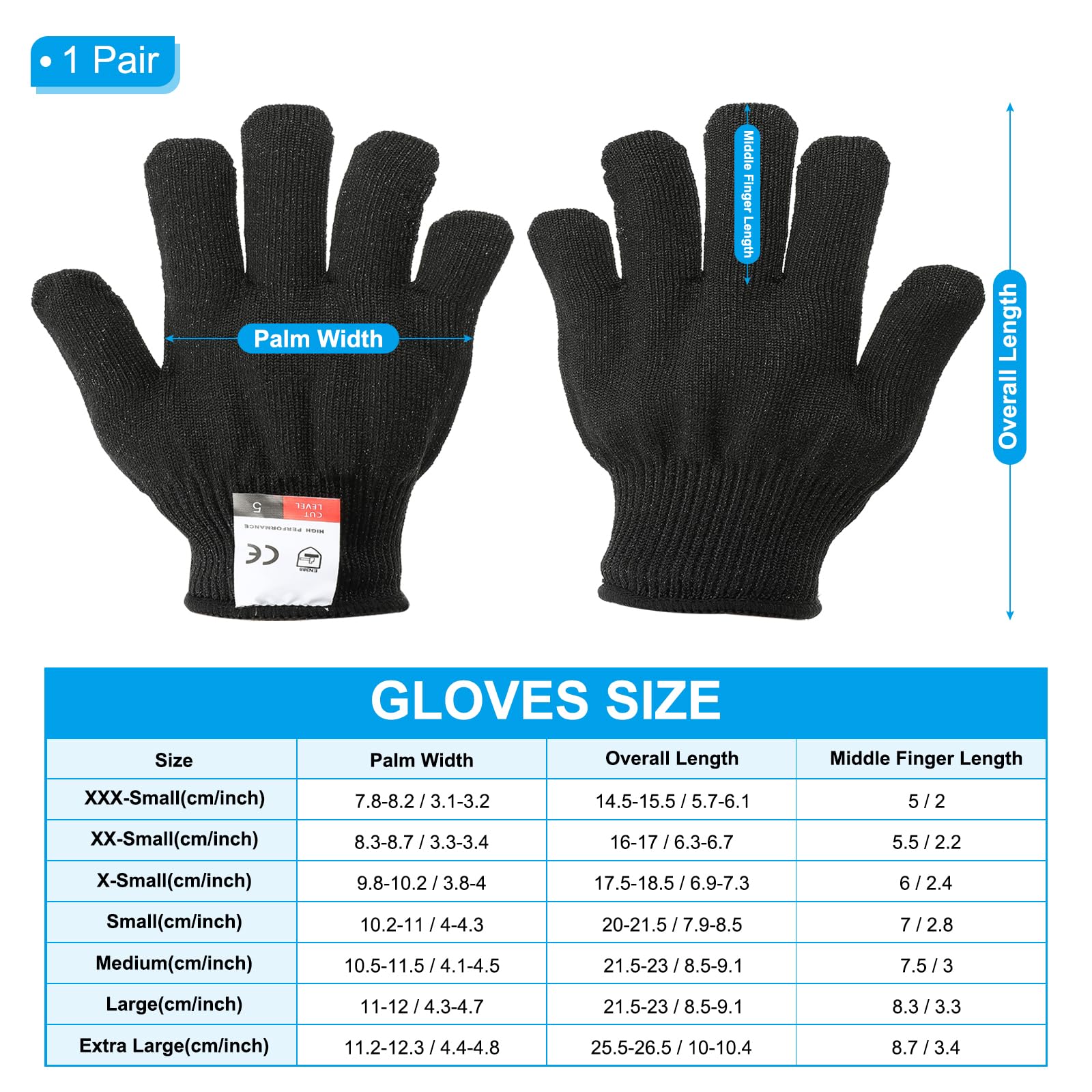 PATIKIL Cut Resistant Gloves,Level 5 Protection X-Small Cutting Gloves, Black, XS - Image 2