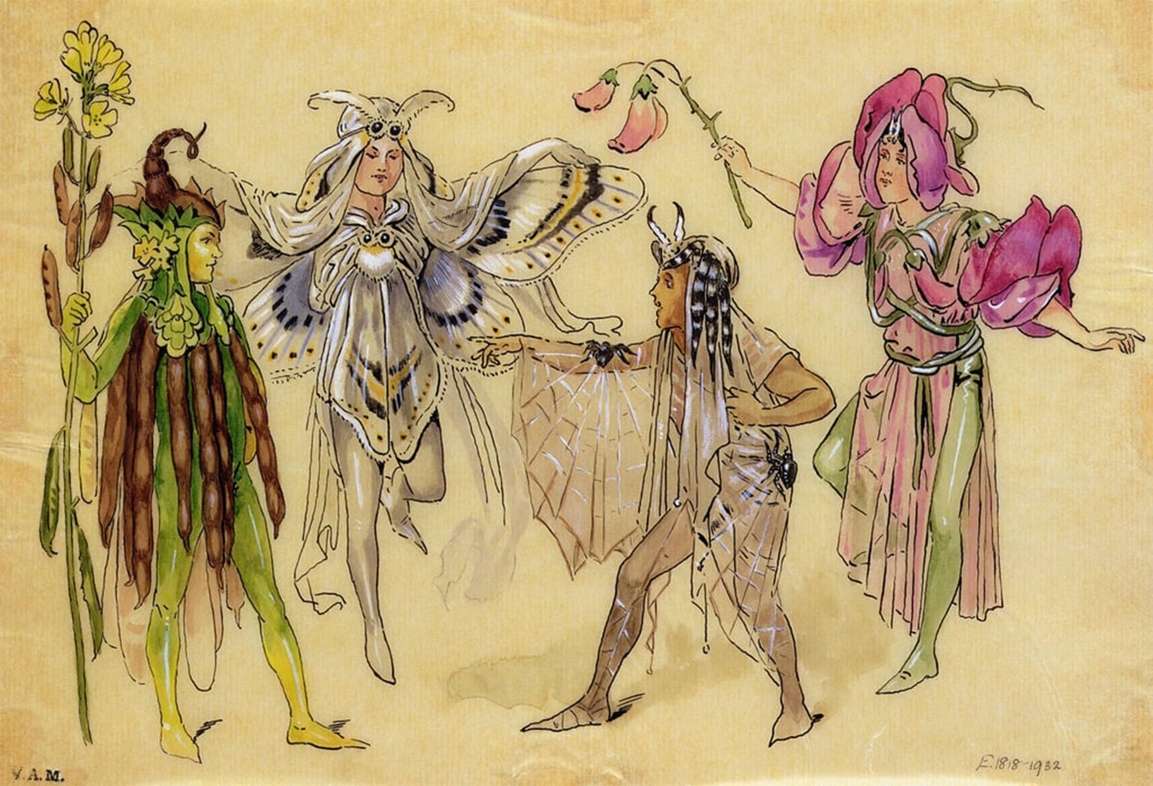 ARTXLXXBN Famous Prints Artwork Pictures Poster Painting Art Four Costumes for a Midsummer Night's Dream by C. Wilhelm Artwork Landscape Pictures for Home Decor 60x90cm