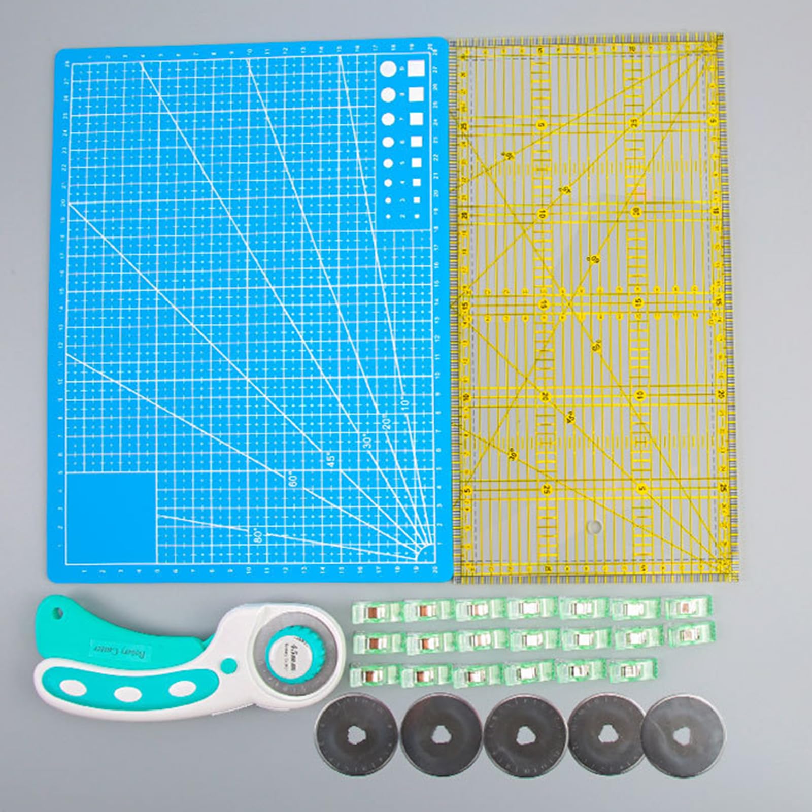 Rollschneider mit Sicherheitsverriegelung, Set inklusive extra Ersatzschaufeln, Rollschneider, 45 mm, Rollschneider für Stoff-Rollschneider, Set für Stoff-Rotationsschneider, Werkzeug-Kits