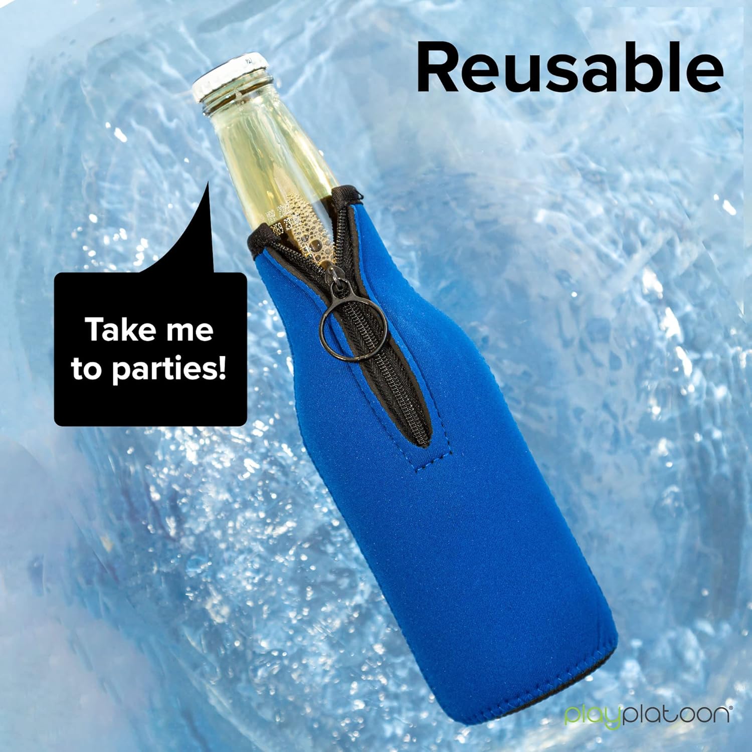 Play Platoon Beer Bottle Cooler Sleeves for Party - Collapsible Neoprene Insulators - Insulated Beer Bottle Sleeve with Zipper - Cozy Holder Fits Regular 12 oz Size - 6 Pack - Image 7