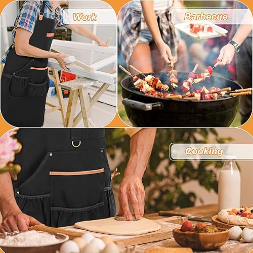 Miniatura 6 de Delantal profesional para barbacoa, delantal de cocina grande con múltiples bolsillos para herramientas de barbacoa, delantal de trabajo utilitario