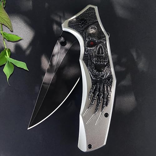 Miniatura 2 de MADSMAUG Cuchillo de bolsillo, cuchillo plegable de bolsillo con patrones de calavera en relieve 3D, gran festival, Halloween, regalo de Navidad,