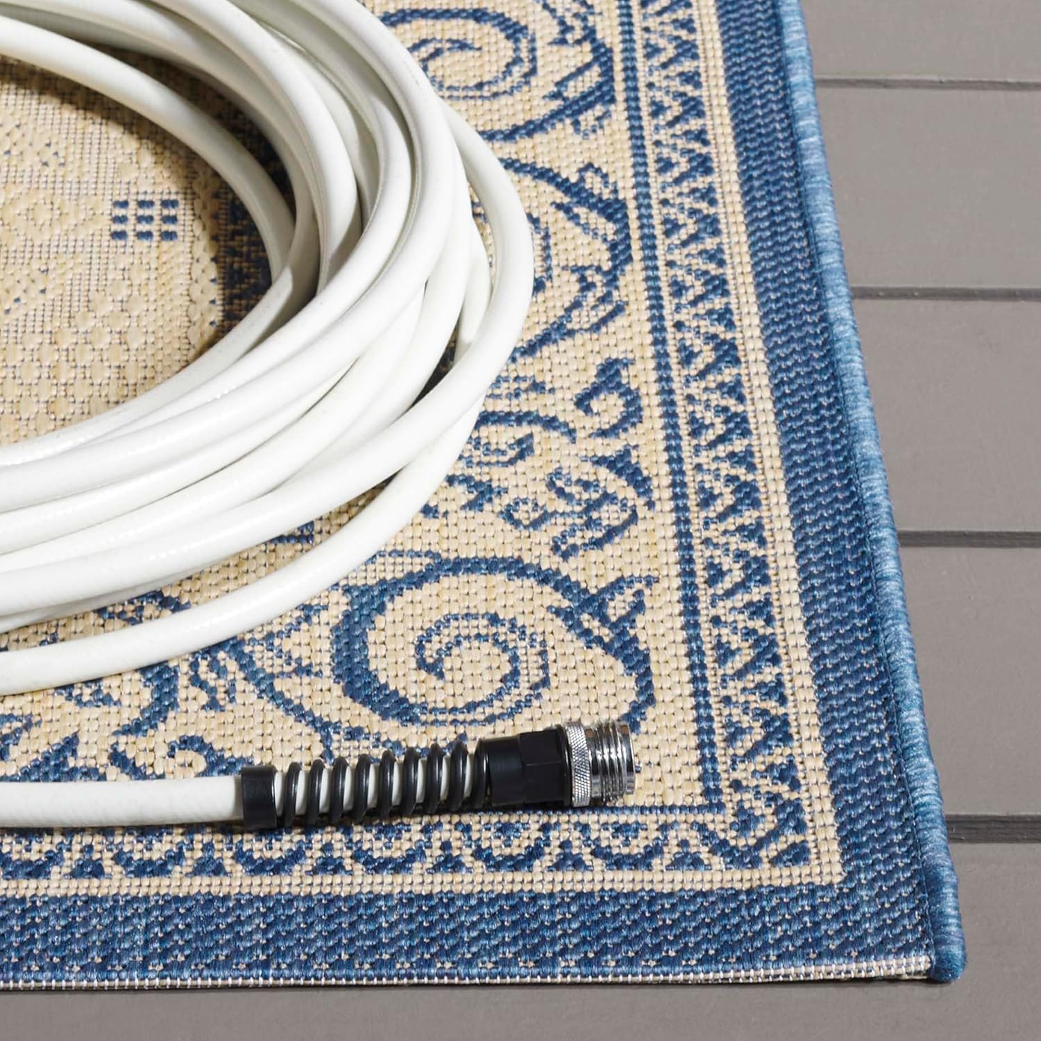 SAFAVIEH Courtyard Collection Runner Rug - 2'3" x 10', Natural & Blue, Non-Shedding & Easy Care, Indoor/Outdoor & Washable-Ideal for Patio, Backyard, Mudroom (CY1502-3101)