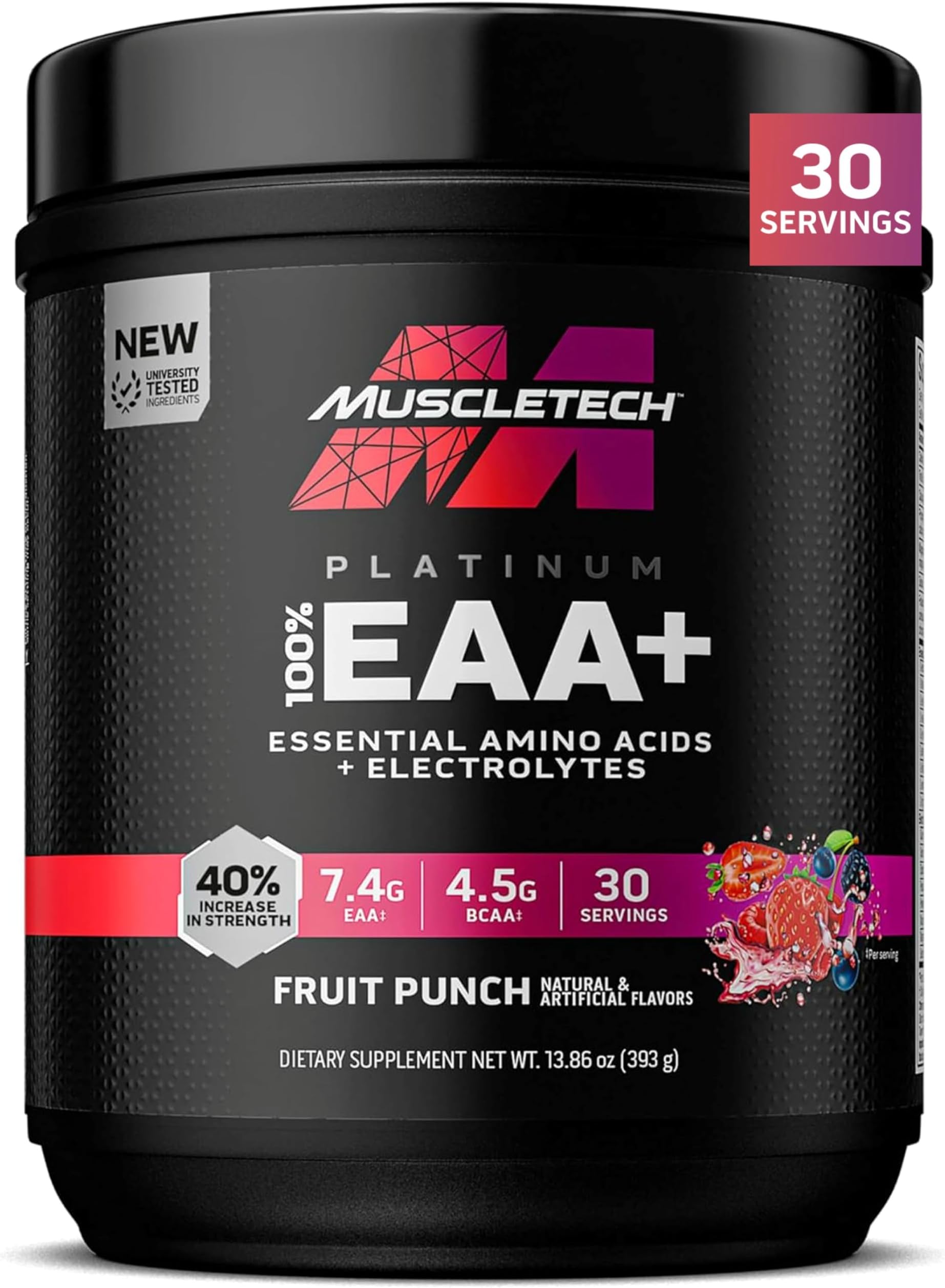 Platinum Essential Amino Acids Supplement with Electrolytes, Fruit Punch - Pre-Workout Powder for Energy, Muscle Growth & Strength Builder - EAA Complex for Men & Women - 30 Servings