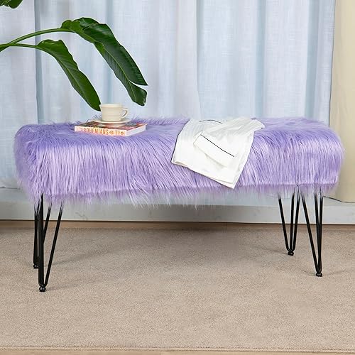 Miniatura 8 de Home Soft Things Otomana de piel sintética mongol morada lavanda 46 x 16 x 22 pulgadas acogedor taburete otomano de felpa esponjosa para sala de