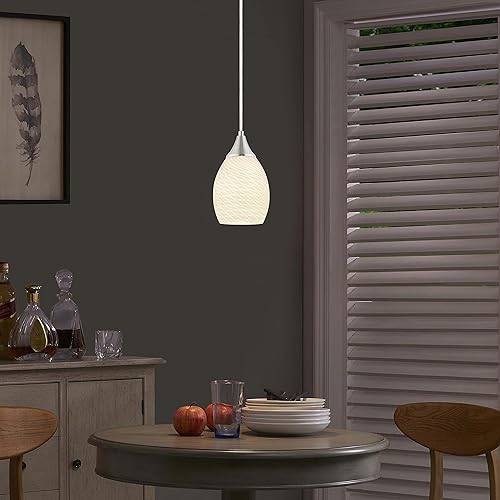 Miniatura 3 de Glassland Lámpara colgante, 1 luz de iluminación de cocina en níquel cepillado con vidrio blanco, certificación ETL