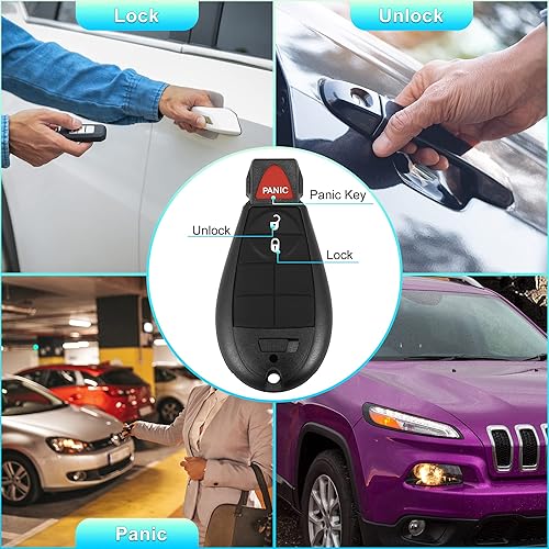 Miniatura 3 de X AUTOHAUX 2 unids 433Mhz entrada sin llave remoto llavero coche para Jeep Cherokee 2014-2019 3 botones con llave de puerta 56046953 GQ4-53T