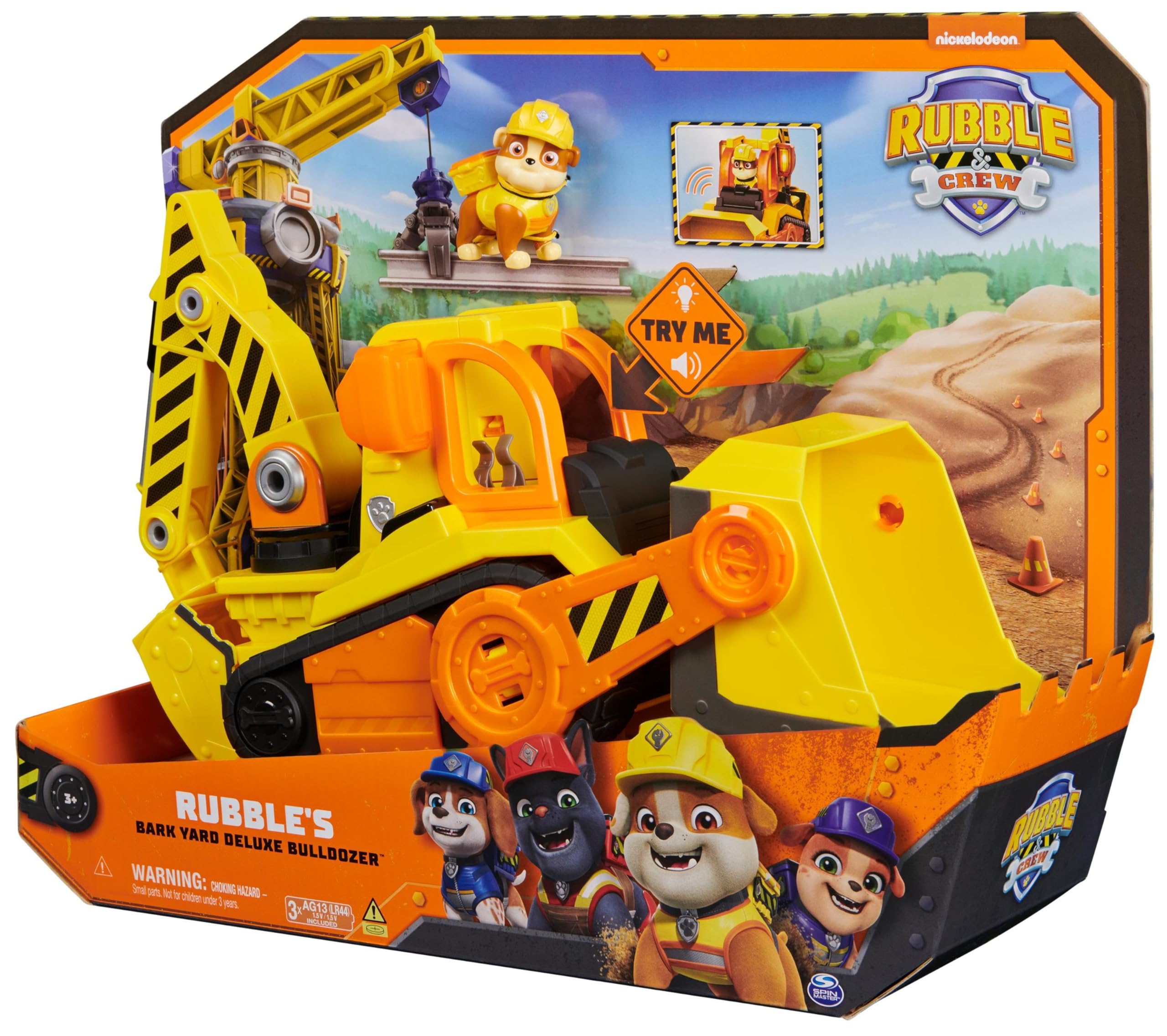 Rubble & Crew - Großes Planierraupen-Baufahrzeug mit Licht- und Geräuscheffekten (Deluxe Fahrzeug) und Rubble-Figur, Spielzeug für Kinder ab 3 Jahren