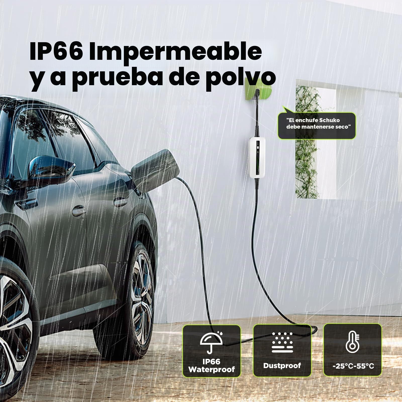 Morec Cargador ev 10/16A ev Cable de Carga Tipo 2 (estándar Europeo) Schuko 2 Pin conmutable Caja de Carga 2,2/3,6kw, 6m / 20ft