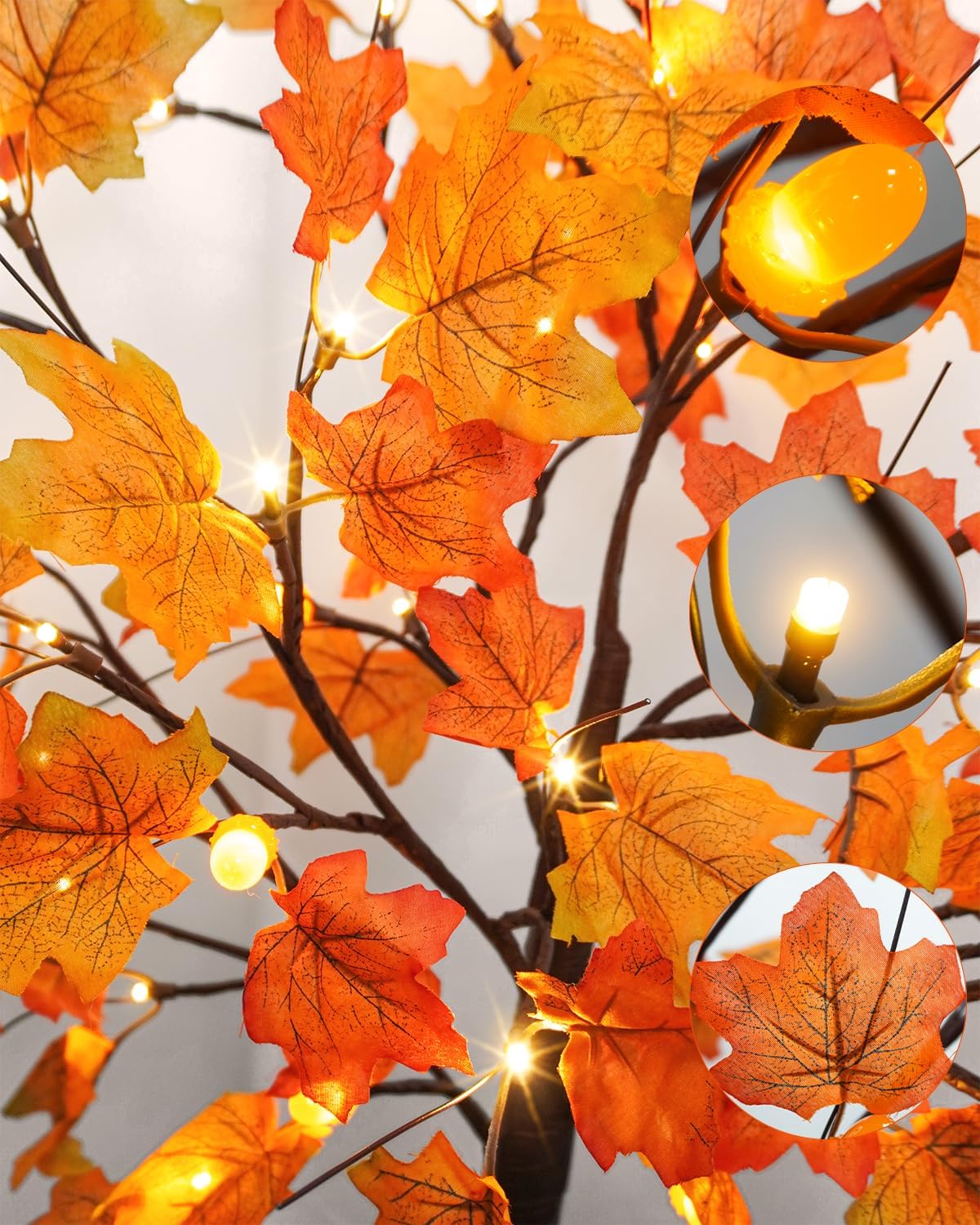 Uieke 4FT 48LED Lighted Fall Maple Tree Artificial Fall Tree with 12PCS Pine Cones Lights 8 Modes Thanksgiving Fall Decorations for Home Autumn Decor Indoor Outdoor