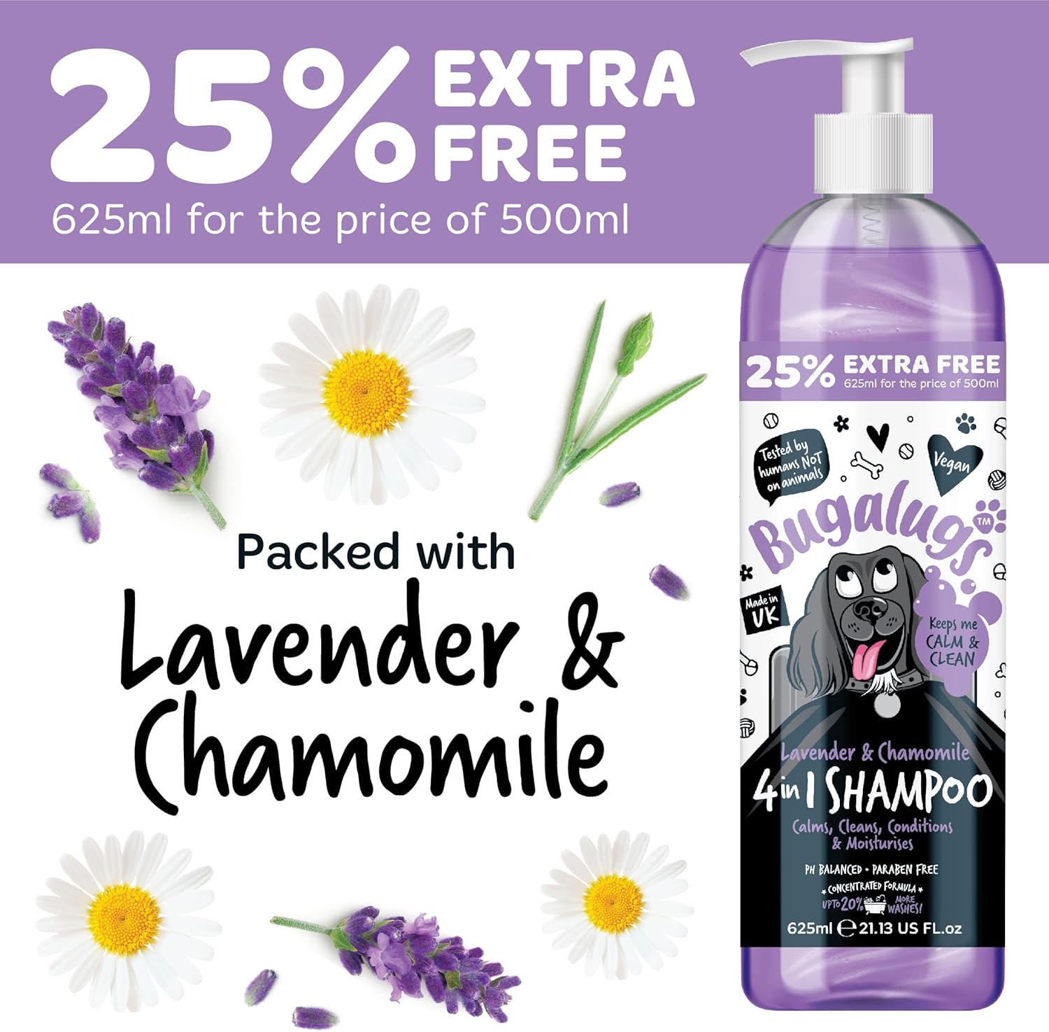 Dog Shampoo by Bugalugs lavender & chamomile 4 in 1 dog grooming shampoo products for smelly dogs, best puppy shampoo, professional groom Vegan pet shampoo & conditioner (625ml) 5 81YA 2kfDrL. AC SL1500
