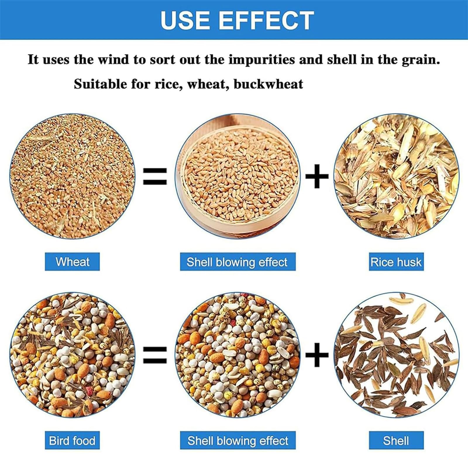 Macchina per la pulizia dei semi dell'uccello, separatore di velocità regolabile con scatola di ricezione materiale, elabora efficacemente miglio e cereali a 60-80 gatti/ora