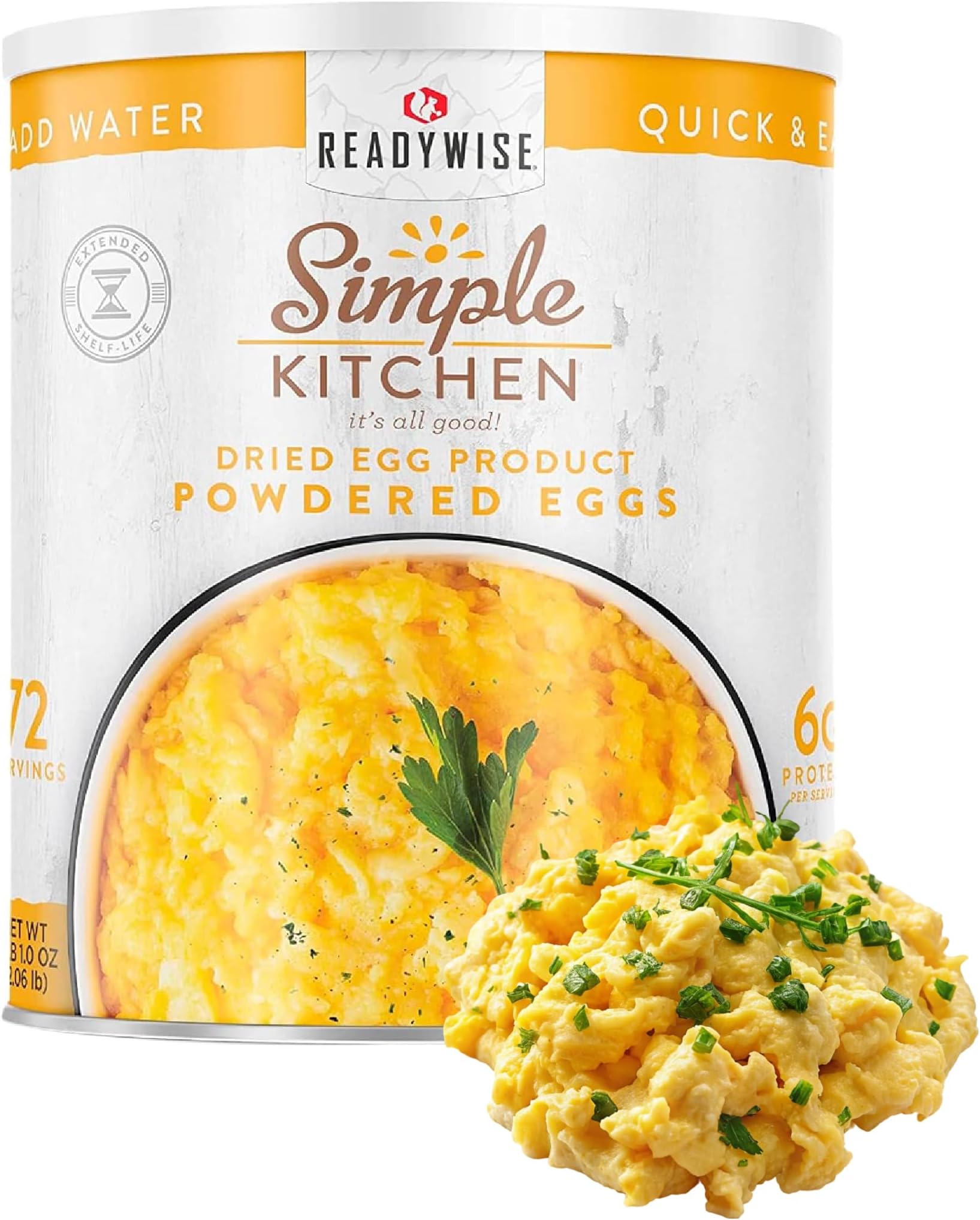 READYWISE - Simple Kitchen, Powdered Eggs, 72 Servings, Emergency Supply, Dehydrated Food, Baking Supplies, Camping Meals, Survival Food, 10 Can Egg Powder, Dehydrated Eggs Powder
