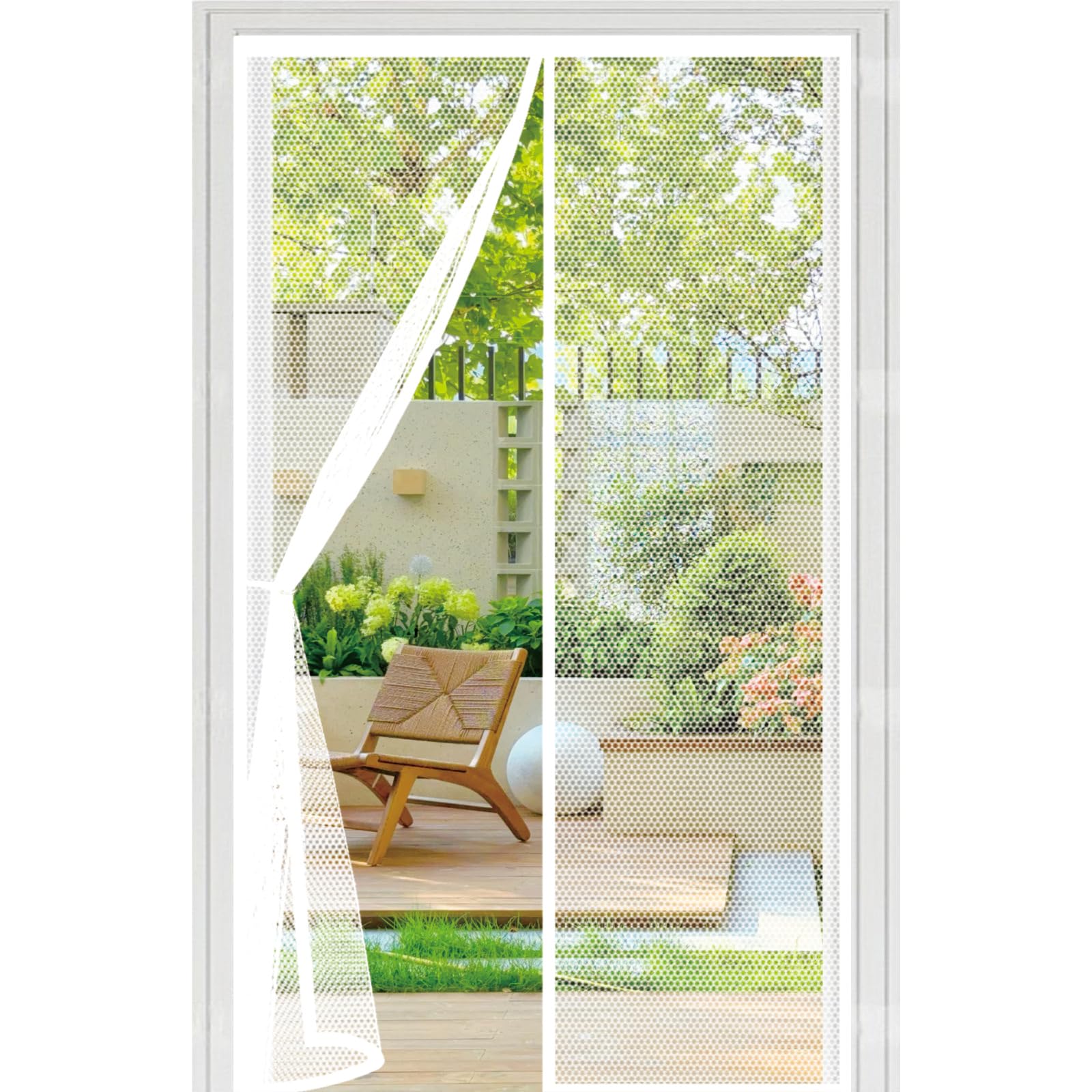 Liuyanyan White Magnetic Fly Screen Door 88 X 206 Cm With Powerful Magnets Automatically Closes And Magic Tape, Install Without, Keep Bugs Out, Magnetic Screen Door Curtain For Patio,