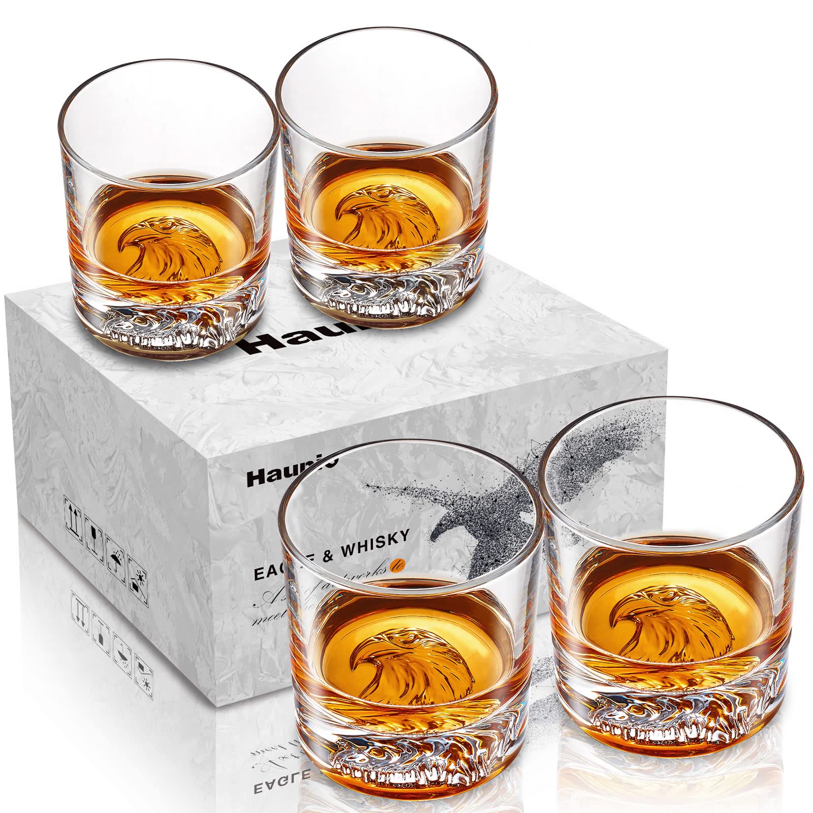 Buy HAUNIO Whiskey Glasses Set of 4, 10 Oz Old Fashioned Crystal