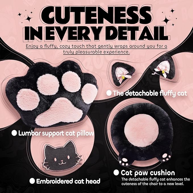 Silla Gamer Ergonómica con Reposapiés y Orejas de Gato Color miniatura 2