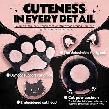 Pink Gaming Chair Cute with Cat Ears Paw Lumbar and Cushion,Ergonomic Computer Chair with Footrest,Reclining PC Game Chair for Girl Computer Chair 300lbs for Adult