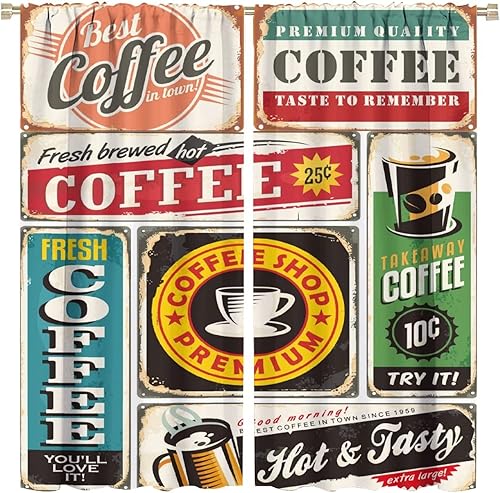 Miniatura 8 de Cortinas opacas con bolsillo para barra de café, cocina, diseño artístico para sala de estar, dormitorio, juego de 2 paneles de 42 x 45 pulgadas
