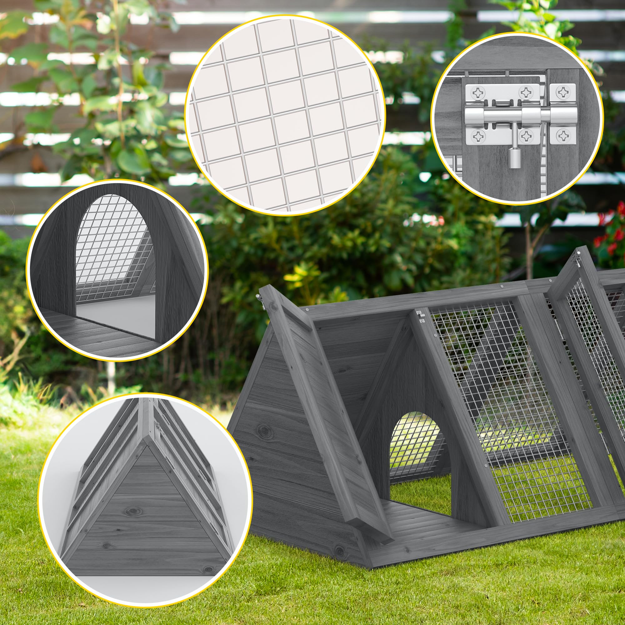 Jaula para conejos, gallinero pequeño para exteriores, jaula de codorniz con marco en A con 2 puertas y jaula de corral, jaula triangular de madera con alambre de ventilación para animales pequeños