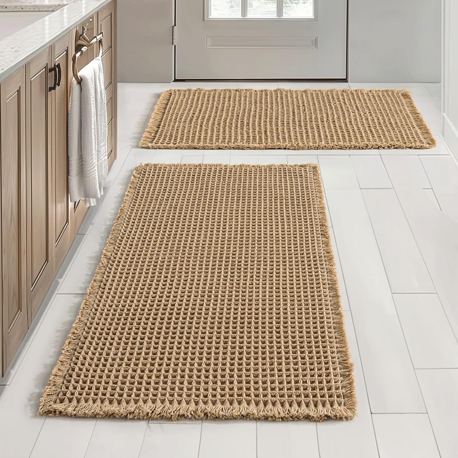 Brązowy bawełniany poliestrowy dywanik łazienkowy - chłonny antypoślizgowy niemechacący się bezwonny dywanik pod drzwi 61 x 91 cm minimalistyczny design - idealny do dekoracji domu