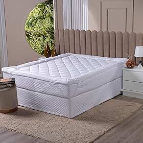 Pillow Top Casal 400 Fios Enchimento Grosso de 600gsn 5cm de Altura Com Elástico nos 4 Cantos Tecido Respirável Antiácaro Lavável em Maquina - Lavagem Normal - Premium Hotel 5 Estrelas (Branco, Casal)