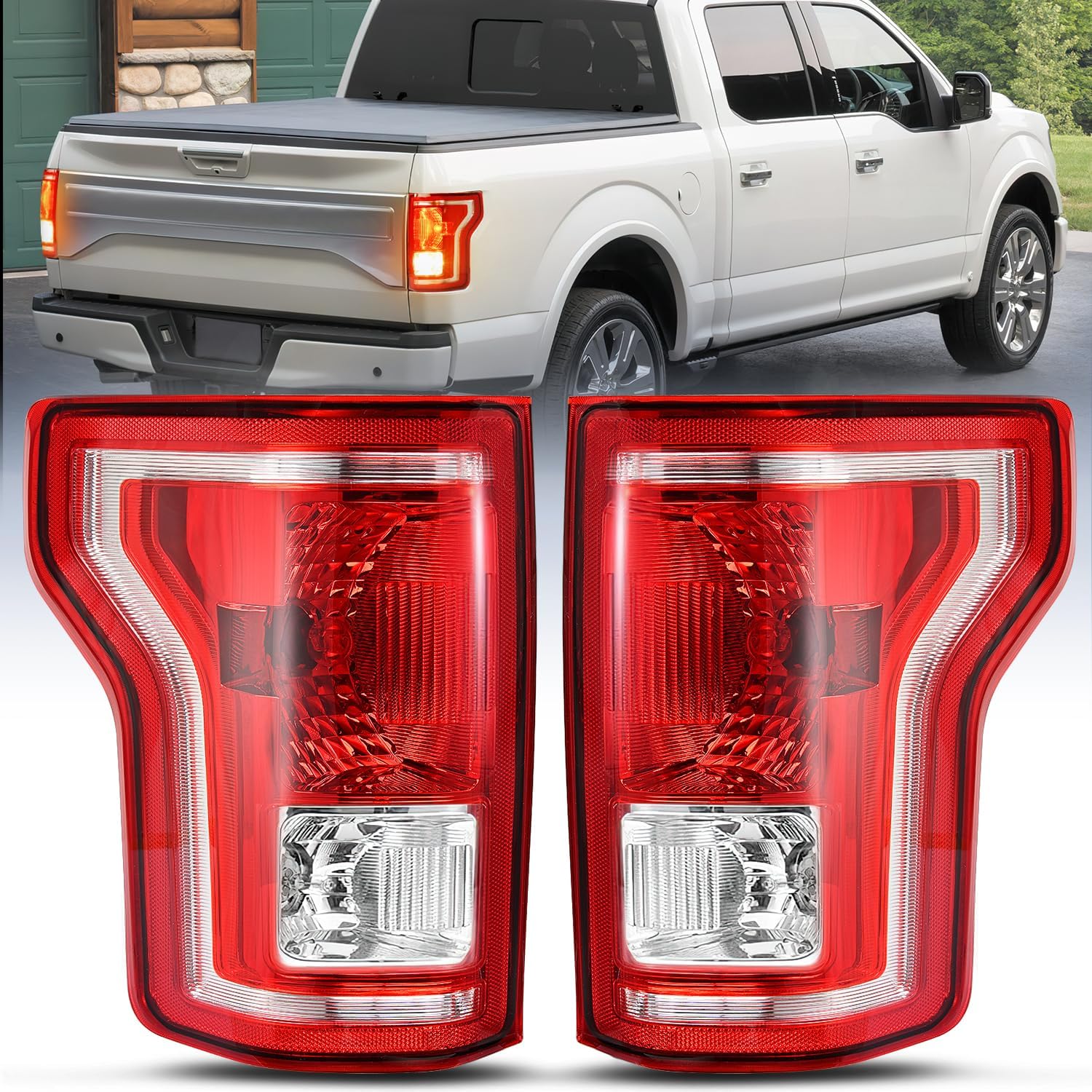 Nilight Taillight Assembly Compatible for 2015 2016 2017 Ford F150 F-150 Pickup Truck Taillight Rear Lamp Replacement OE Style Red Housing with Bulbs and Harness
