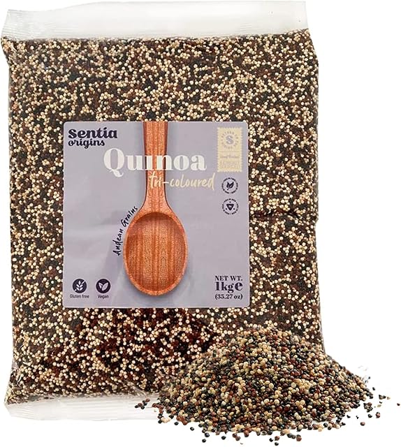 Sentia Origins Tricolour Quinoa Grain - Gluten Free Vegan Source of Protein, High in Iron & Fiber | Organic & Healthy Pre-Washed Natural Quinoa Grain Meal - 1kg