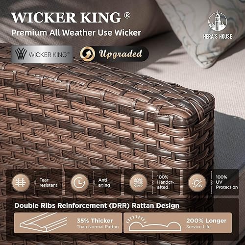 Miniatura 2 de HERA'S HOUSE juego de muebles de patio de mimbre, muebles de exterior con mesa para fogata, juego de conversación de 6 piezas con otomanos, juegos