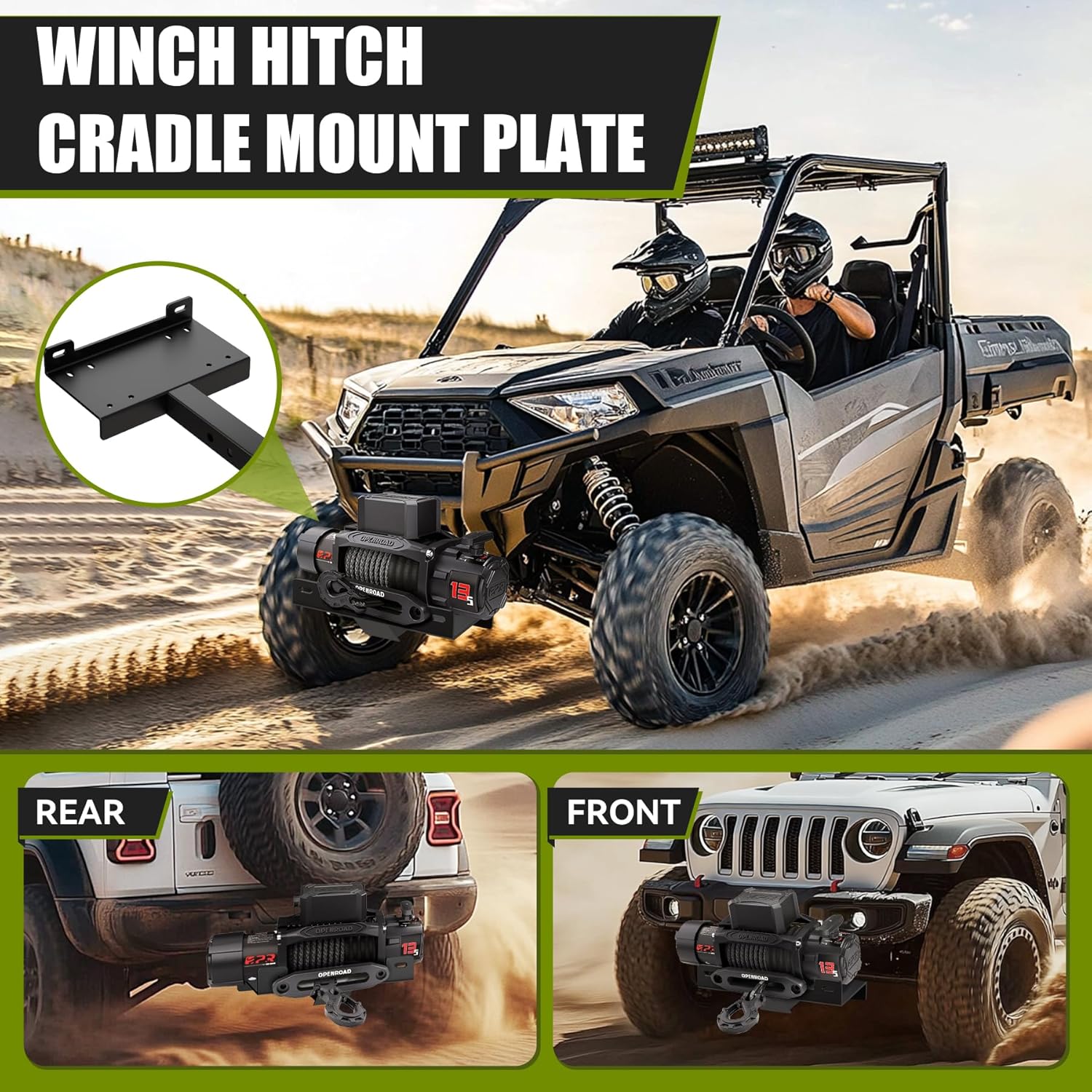 Winch Receiver Mount Plate,Heavy Duty 10 X 4 1/2 Universal Winch Mount with 2''Receiver Hitch for Recovery Winches,Cradle Mounting Plate Fit for ATV/Utv/SUV/Pickup/Truck,15000lbs Capacity