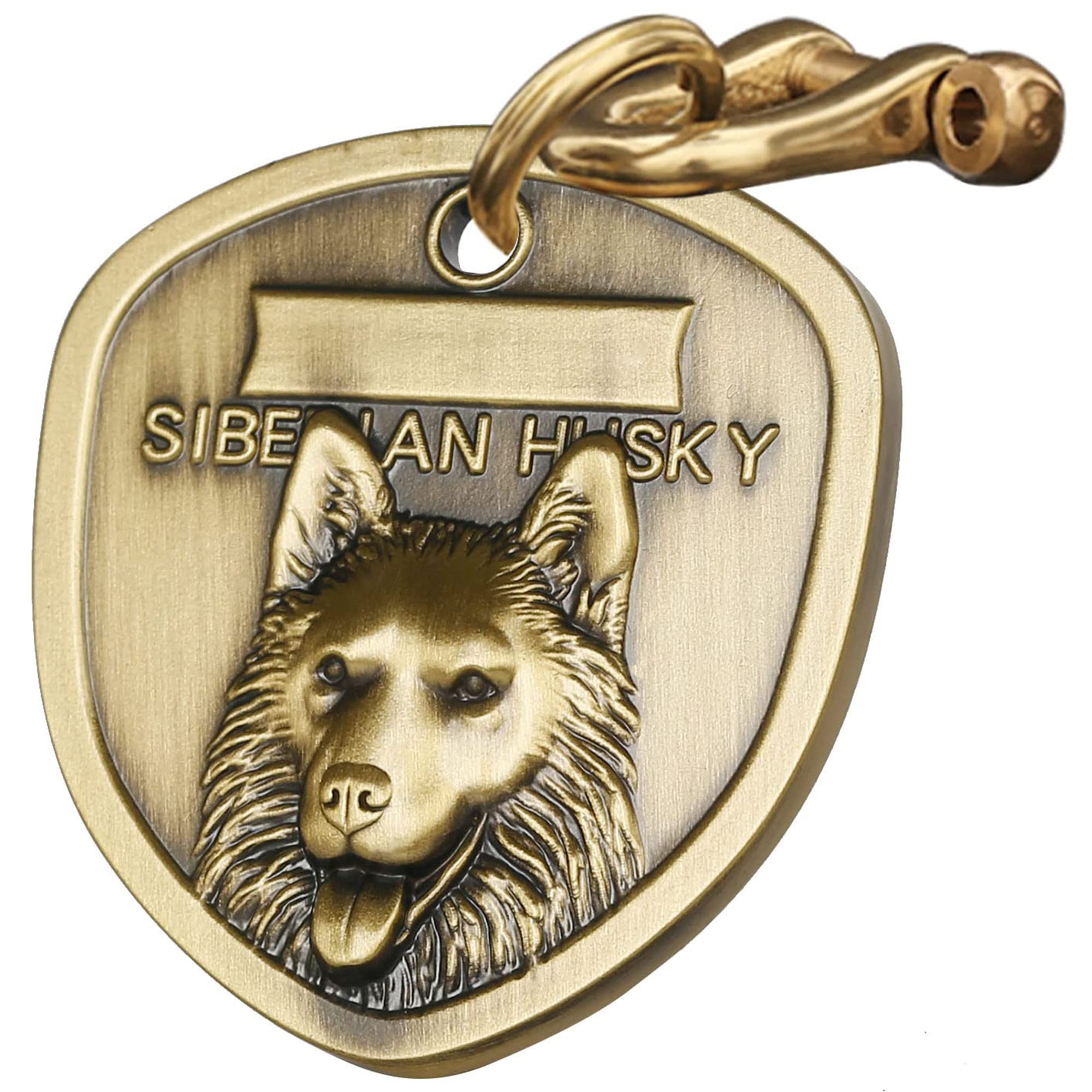 Vintage Pure Copper Personalized Dog Tags, Three-Dimensional Relief Pet Pattern, Custom Pet Tags (A14-Siberian Husky)