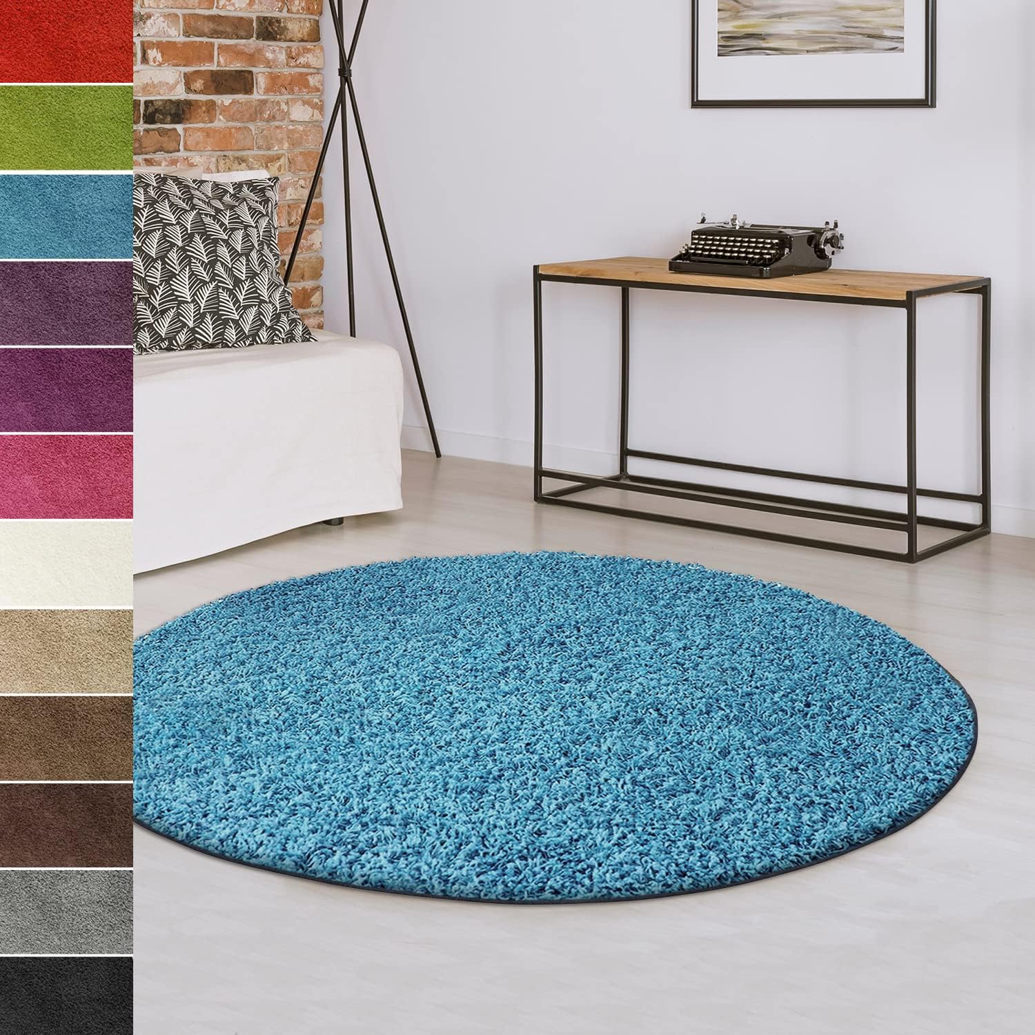 casa pura Alfombra redonda de 140 cm de diámetro, color azul claro, suave y mullida, alfombra para salón, dormitorio, pasillo, habitación infantil, pasillo con parte inferior antideslizante, Barcelona