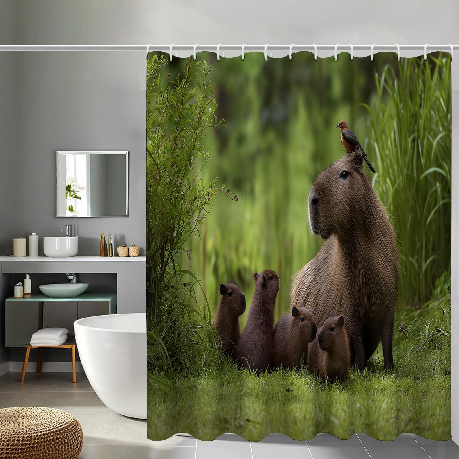 Rideau de douche 150x180 cm Prairie Capybara en polyester imperméable