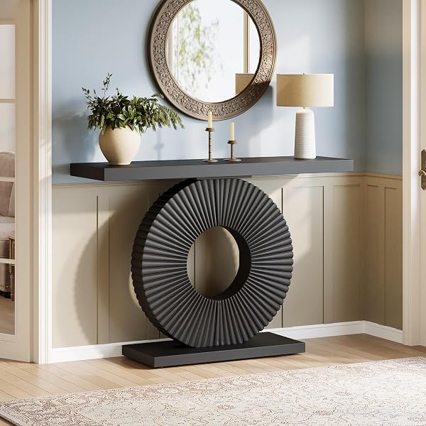 Bold Black Console Table Ideas for Any Space 41 Sculptural Table with Geometric Base